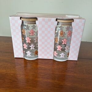 Peppermint & Pine Gingerbread Glass Cups with Straws